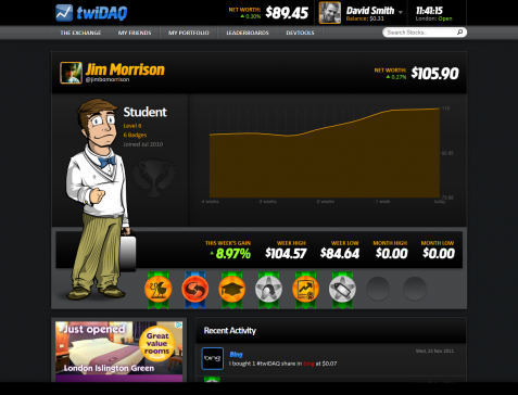 Screenshot of the Big Data Online Game for Twitter website
